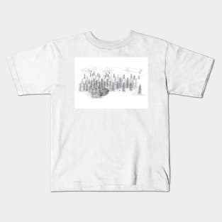 Woodland Retreat Log Cabin Drawing in Black and White Kids T-Shirt